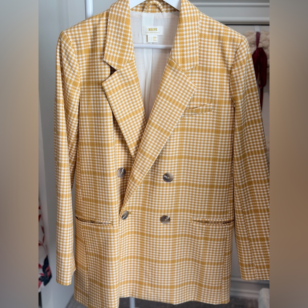 Anthropologie Maeve Gold and Cream Double Breasted Blazer